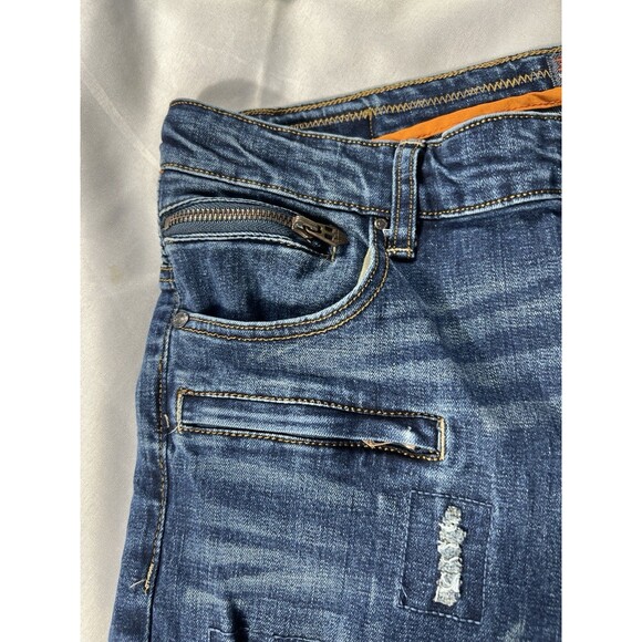 ETZO Men's Biker Moto Slim Skinny Ripped Distressed Denim Jeans 34x32 7520 - Picture 7 of 15